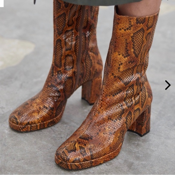 Miista Shoes - New Miista Carlota Tan Snake Leather Ankle Booties 35